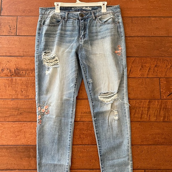 Envision Studio Denim - Envision Studio Distressed Floral Detail Skinny Fit Women’s Jeans - Size 14